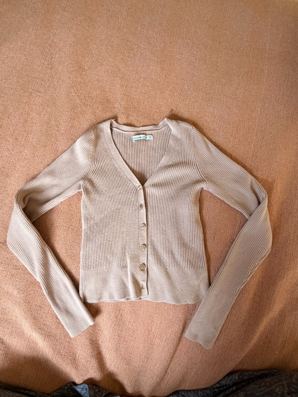 Abercrombie & Fitch Light Beige Ribbed Button-Up Cardigan
